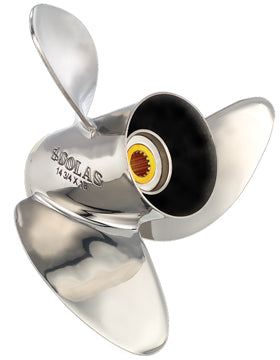 New 90-300 HP Solas HR Titan 3 Stainless Propeller 4 3/4" Hub, 15 Tooth Spline Thru Hub Exhaust