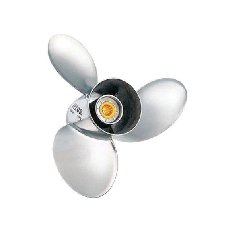 New 90-300 HP Solas Lexor Stainless Propeller 4 3/4" Hub, 15 Tooth Spline Thru Hub Exhaust