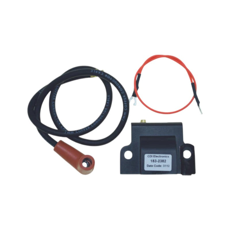 New CDI / Johnson & Evinrude 1968-1972 Ignition Coil 3/4 Cyl. Includes: Plug Wire 55-125 HP OEM # 183-2382