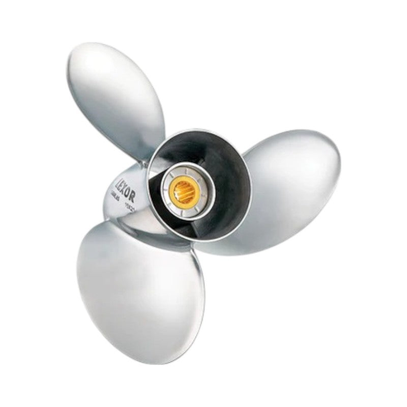 New Johnson 4 Stroke DF150-300 HP Solas Lexor Stainless Propeller 4 3/4" Hub, 15 Tooth Spline Thru Hub Exhaust