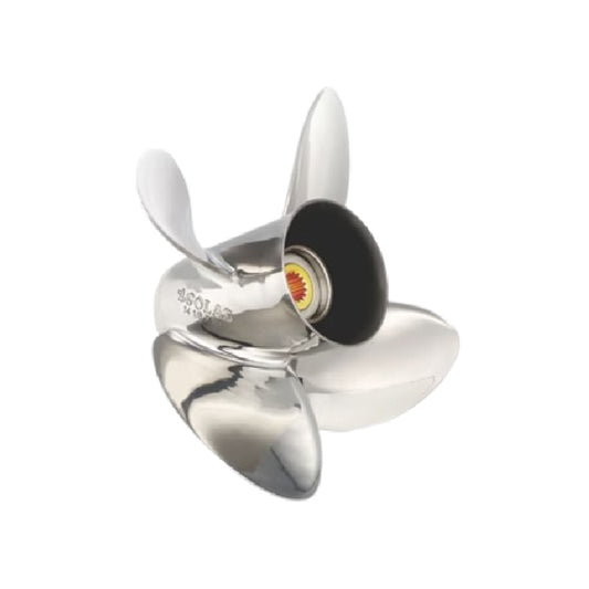 New 40-140 HP Solas HR Titan 4 Blade Stainless Propeller Large 4 1/4" Hub, 13 Tooth Thru Hub Exhaust