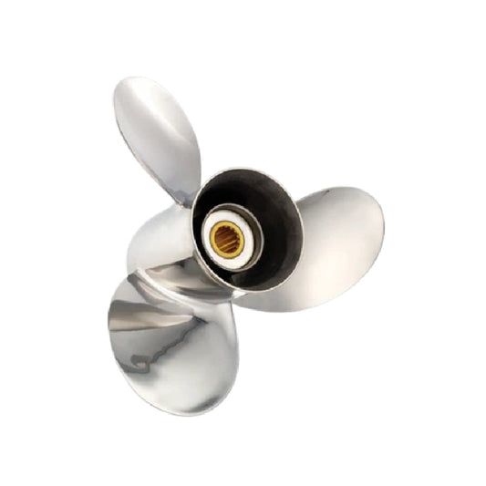 New 40-75 HP Solas Saturn Stainless Propeller Small 3 3/8" Hub, 13 Tooth & Thru Hub Exhaust