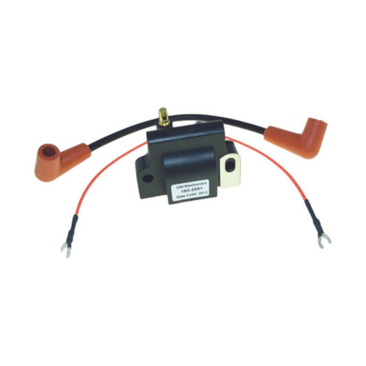 New CDI  Johnson & Evinrude 1971-1977 Ignition Coil 2 Cyl. Screw Terminal Power Pack. Includes Plug Wire 50-55 HP OEM # 183-2091