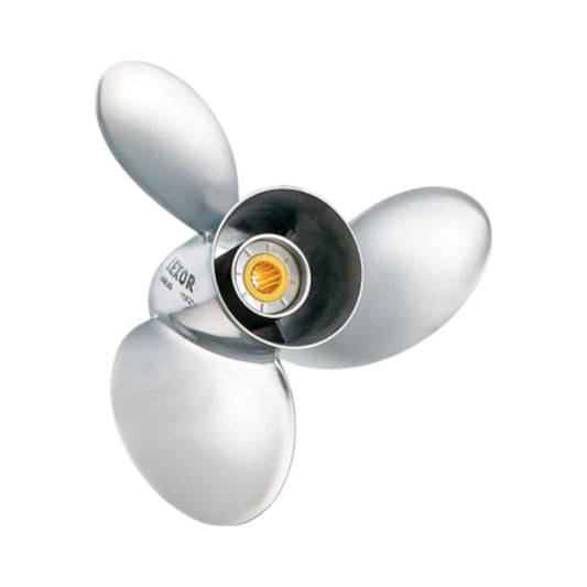 New Johnson 4 Stroke DF150-300 HP Solas Lexor Stainless Propeller 4 3/4" Hub, 15 Tooth Spline Thru Hub Exhaust