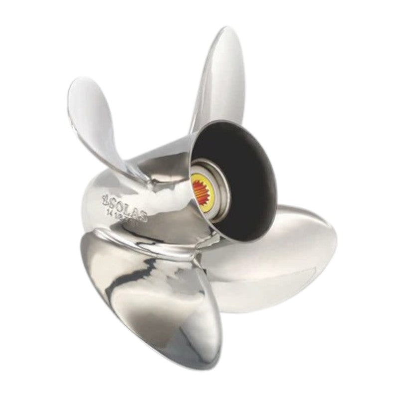 New Solas HR Titan 4 Stainless Propeller for 90-300 HP Johnson/Evinrude [4 3/4" Hub, 15 Tooth Spline Thru Hub Exhaust]