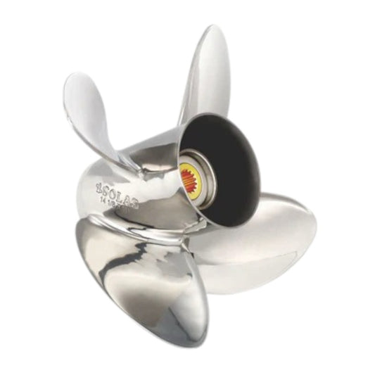 New Solas HR Titan 4 Stainless Propeller for 90-300 HP Johnson/Evinrude [4 3/4" Hub, 15 Tooth Spline Thru Hub Exhaust]