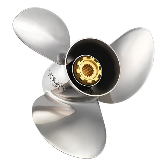 New Solas Saturn Stainless Propeller for Johnson/Evinrude 90-300 HP [4 3/4" Hub, 15 Tooth Spline Thru Hub Exhaust]